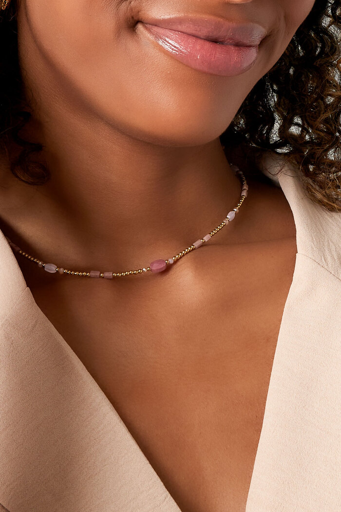 Perlenkette mit bunten Details - Edelstahl in Rosa und Gold Bild3